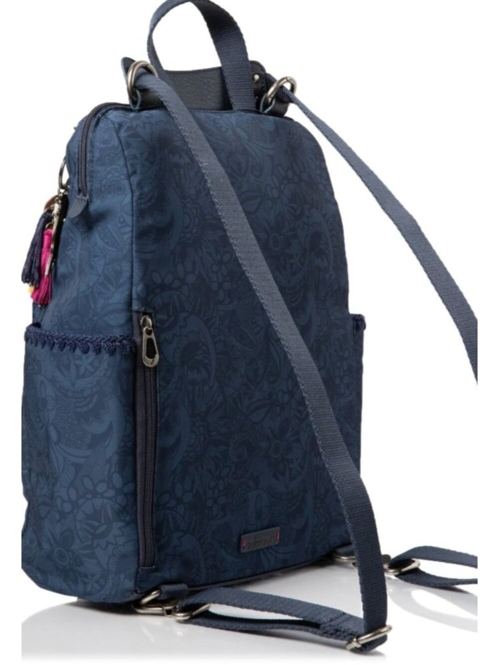 Sakroots Loyloa Convertible Backpack Navy Floral Computer Slv Tassel Keychain - Picture 7 of 14